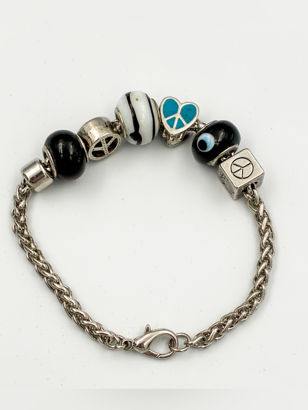 Charm Bracelet 8" Six Charms Silver Tone